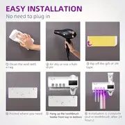 1 toothbrush holder with automatic toothpaste dispenser black white usb rechargeable wall mounted 4 brush slots no drilling required toothbrush holder and toothpaste dispenser built in ventilation details 2