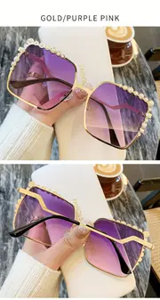 oversized square sunglasses for women luxury faux pearl design gradient sun shades for vacation beach party details 8