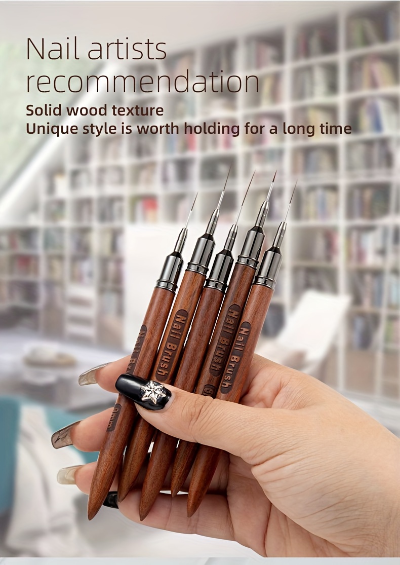 5pcs nail art brush set with sandalwood handles   precision drawing painting pens for professional   engraved   art supplies details 4