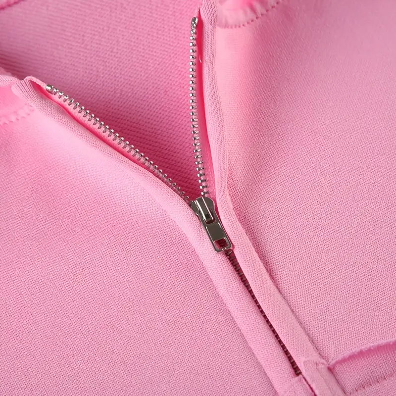 schickes Y2-Sweatshirt mit Kapuze und Reißverschluss und Taschen, lässig, einfarbig, dehnbare Polyestermischung, maschinenwaschbar, Details 1