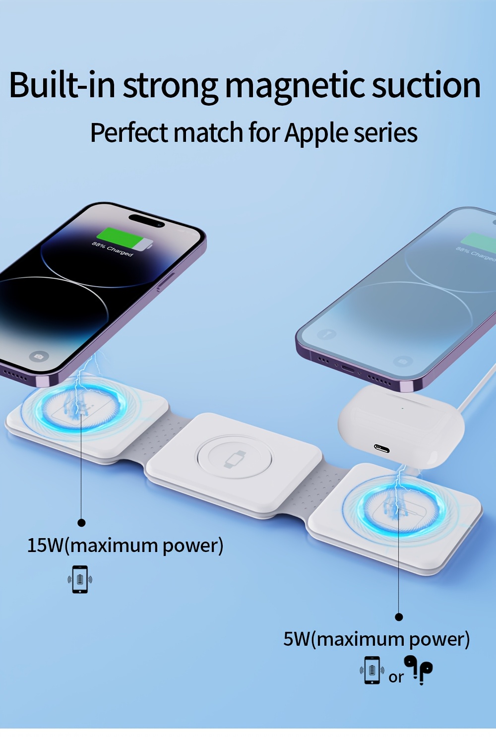 15w 3 in 1 foldable magnetic wireless charging   charger   16 15 14   11 8 plus pro max xs   3rd gen iwatch   6 5   se ultra samsung galaxy s8 s9 s20 s23 note series usb powered fast charging dock circular charging pad versatile charging dock details 0