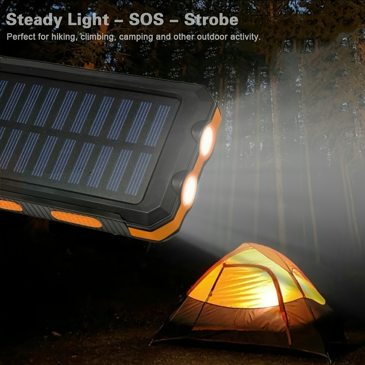 10000 mah solar mobile power mobile power portable charger for all devices long lasting travel camping led flashlight carabiner details 4