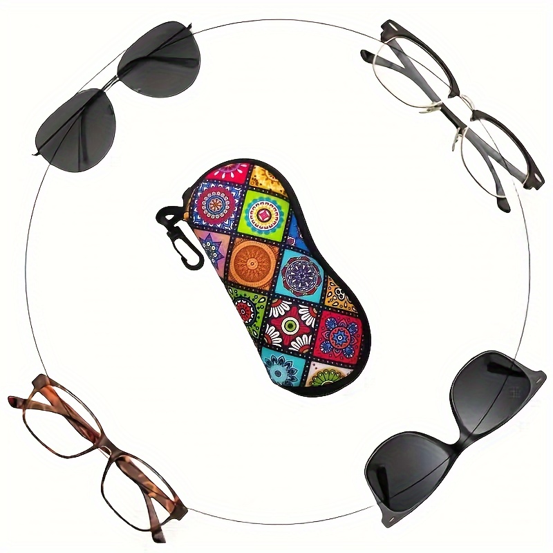 stylish mandala neoprene   case with zipper carabiner clip portable fits all glasses sizes 1pc details 2