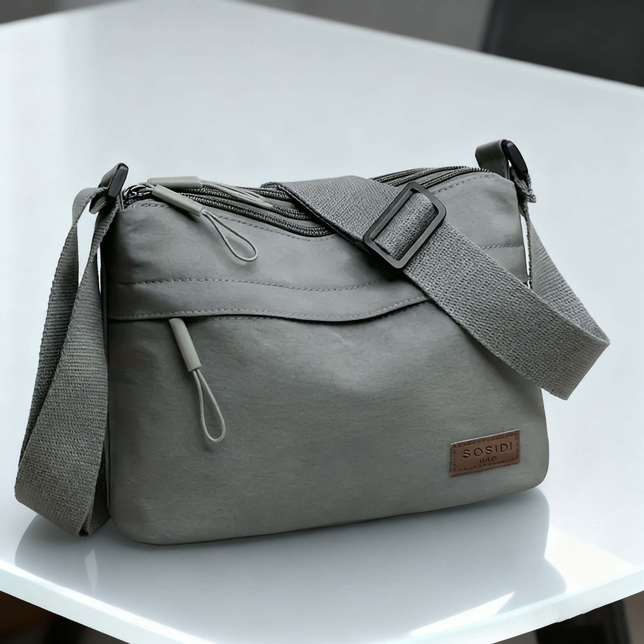 womens large capacity high quality casual solid color crossbody bag with adjustable shoulder strap and zipper closure elegant gray white   canvas bag with compartments for organized storage inside Product details 1