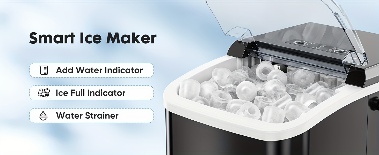 countertop ice maker nugget portable ice machine 9 bullet ice cubes in 6 mins 26 5lbs in   self cleaning with handle basket scoop for home kitchen party camping rv details 4