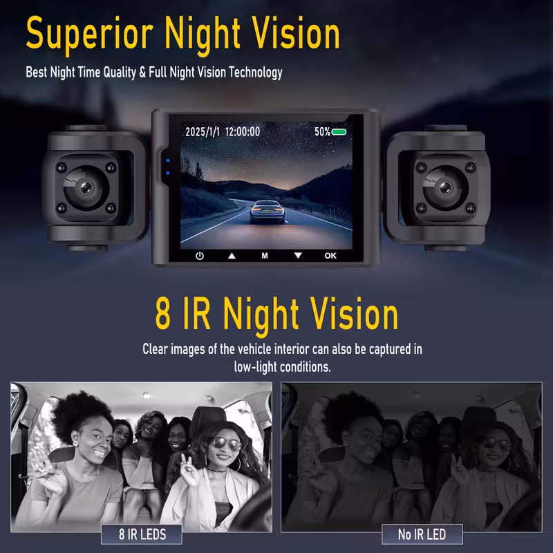 360 4 channel dash cam for cars 1080p front 480p rear cameras 2 4 ips vision with wdr 64gb loop recording 24h parking mode Product details 0