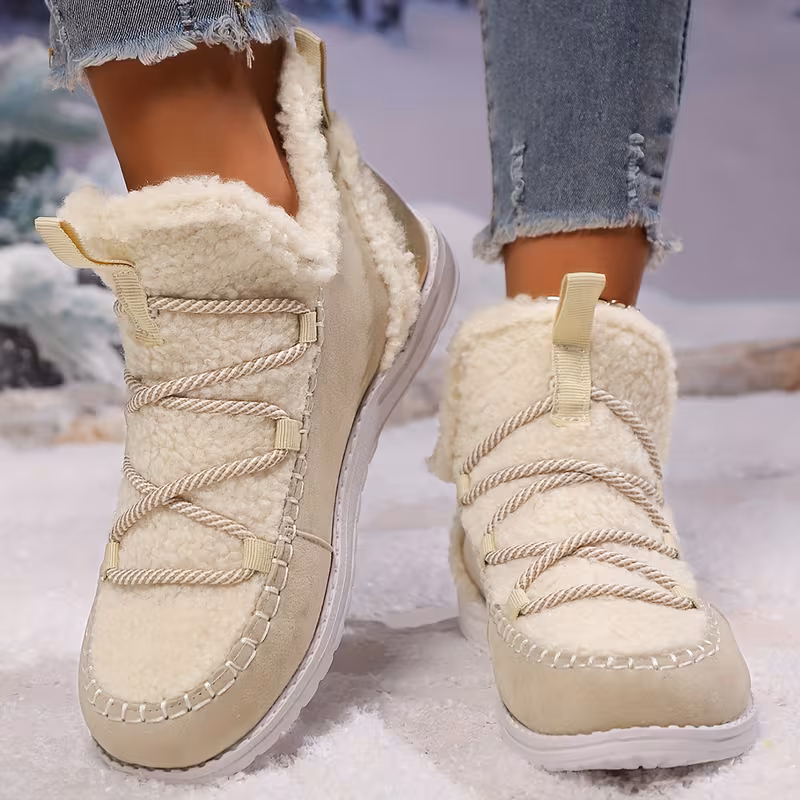 womens plush winter boots with thickened fleece lining slip on round toe flat sole brown cover upper eva sole cushioned insole Product details 14