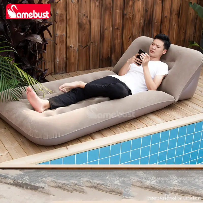 inflatable flocking sofa sigle foldable bed mattress for home or outdoor use relaxing airbed adjustable inflatable mat patent reserved Product details 1