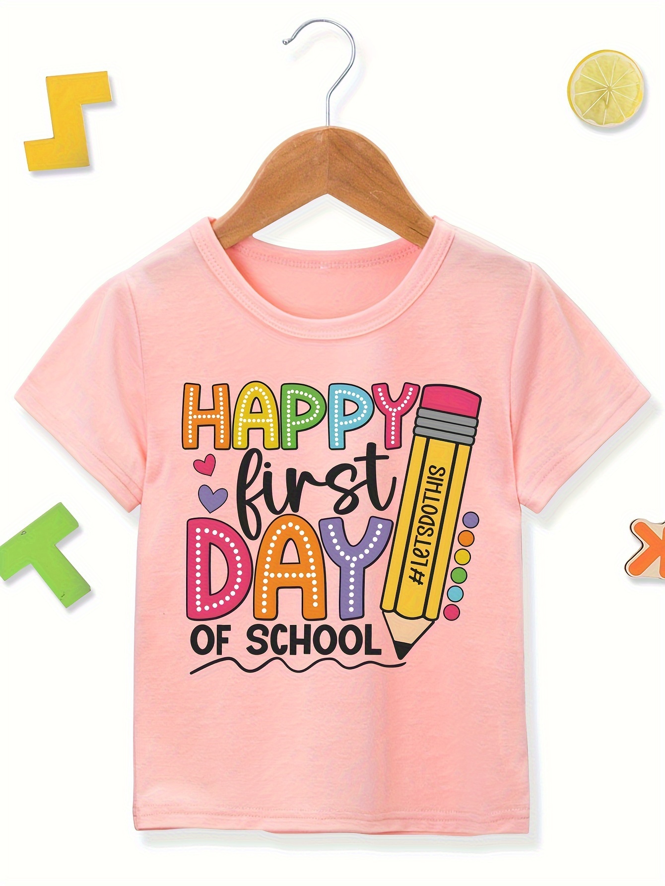 happy first day of school graphic print creative t shirts for girl soft elastic comfy crew neck short sleeve tee kids summer tops details 12