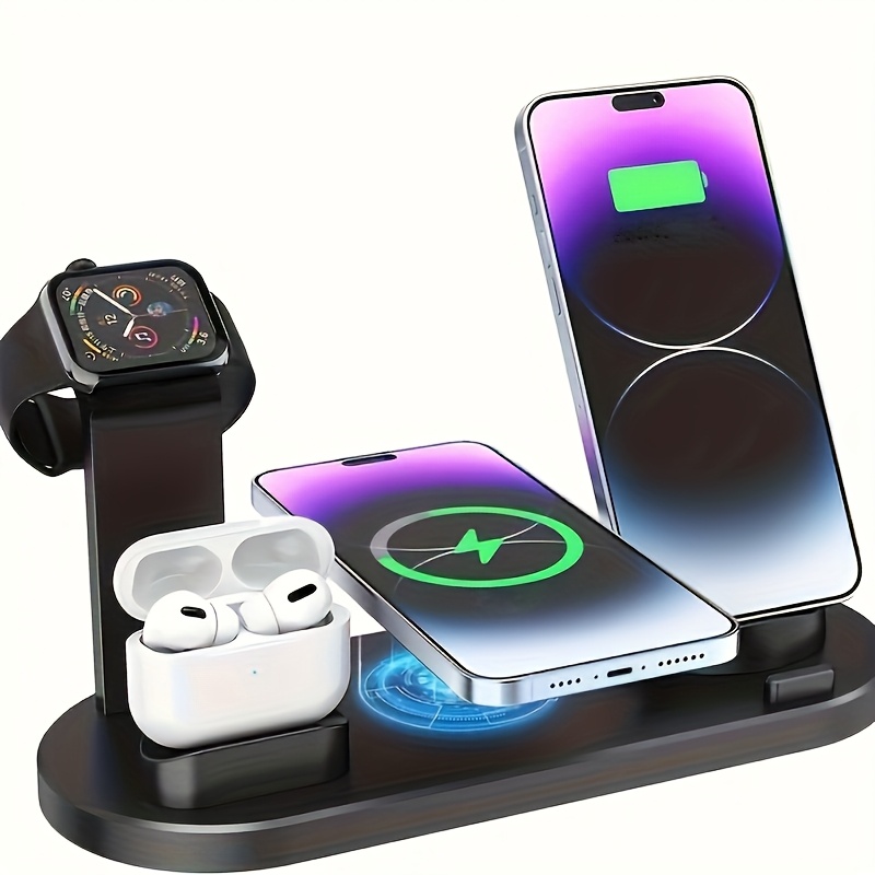 6 in 1 15w wireless charger for fast charging is suitable for iphone iwatch   which can charge 4 phones   earphone simultaneously   is a stand with watch charging made of abs suitable for desktop work learning and drama use details 5