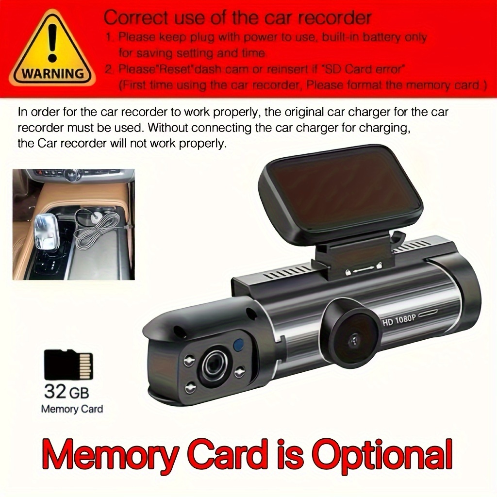 1080p   dash cam for cars front and inside car camera with ir night vision loop recording wide angle car dvr camera with   inch ips screen dual lens car dashboard video cam details 9