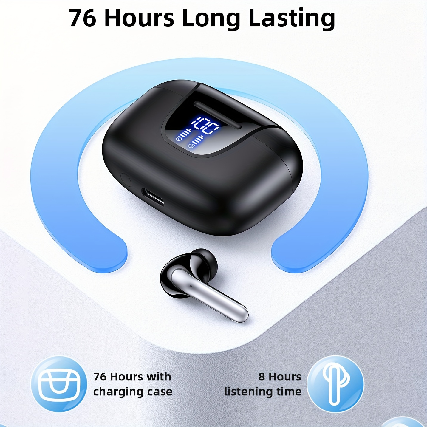 wireless earbuds 5 3 wireless headphones with 13mm speakers long playtime type c   case touch control noise cancelling voice call with digital battery display for iphone android compatible with   for gaming   2
