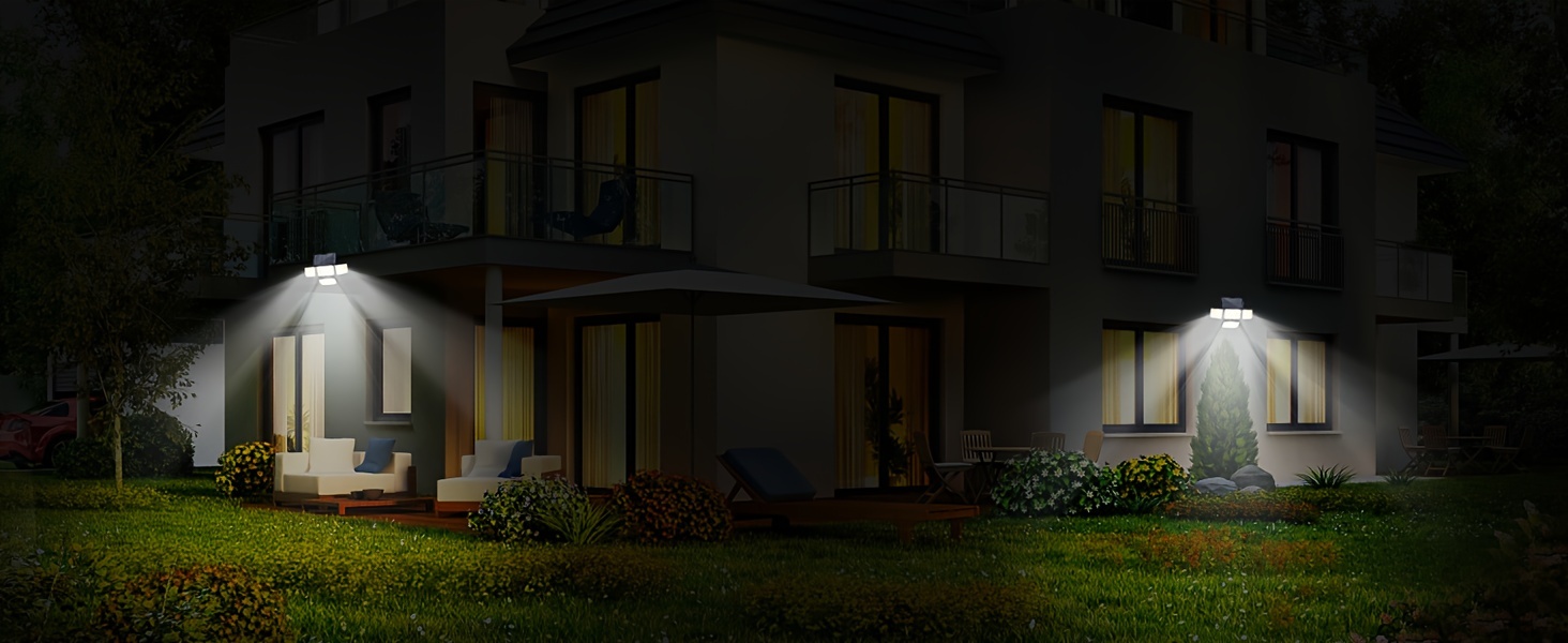 2pcs super bright extra wide solar motion sensor outdoor light floodlight security light four adjustment modes four light heads 270 lighting angle remote control for yard garage porch details 11
