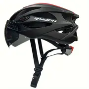 moon ultralight cycling helmet with removable visor black red adjustable multi use for road mountain biking unisex adult uncharged unisex cycling gear modern helmet design adjustable strap helmet details 24