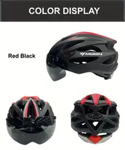 moon ultralight cycling helmet with removable visor black red adjustable multi use for road mountain biking unisex adult uncharged unisex cycling gear modern helmet design adjustable strap helmet details 20