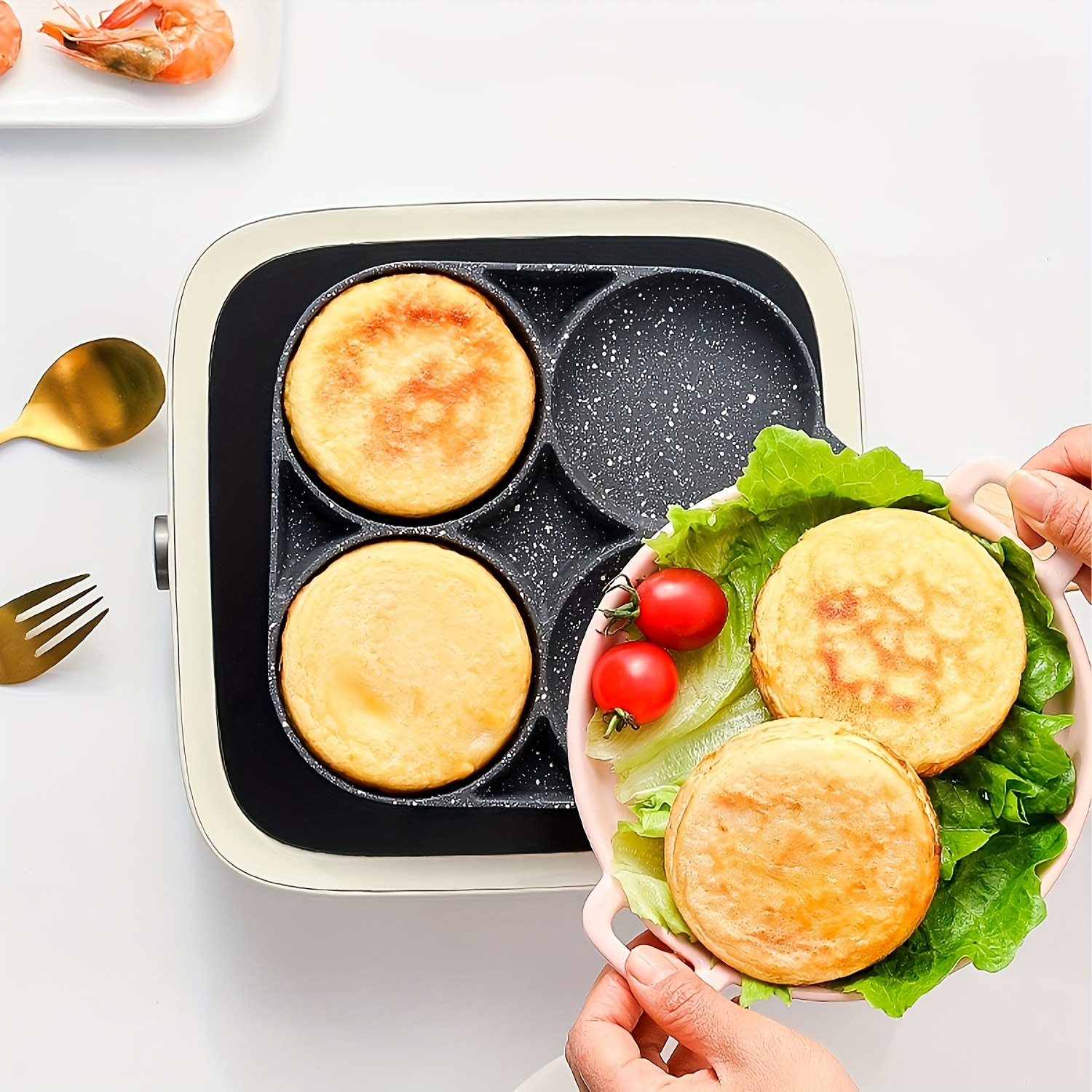 1pc versatile 4 hole non stick frying pan for eggs dumplings steaks aluminum alloy breakfast more induction cooktop compatible details 6