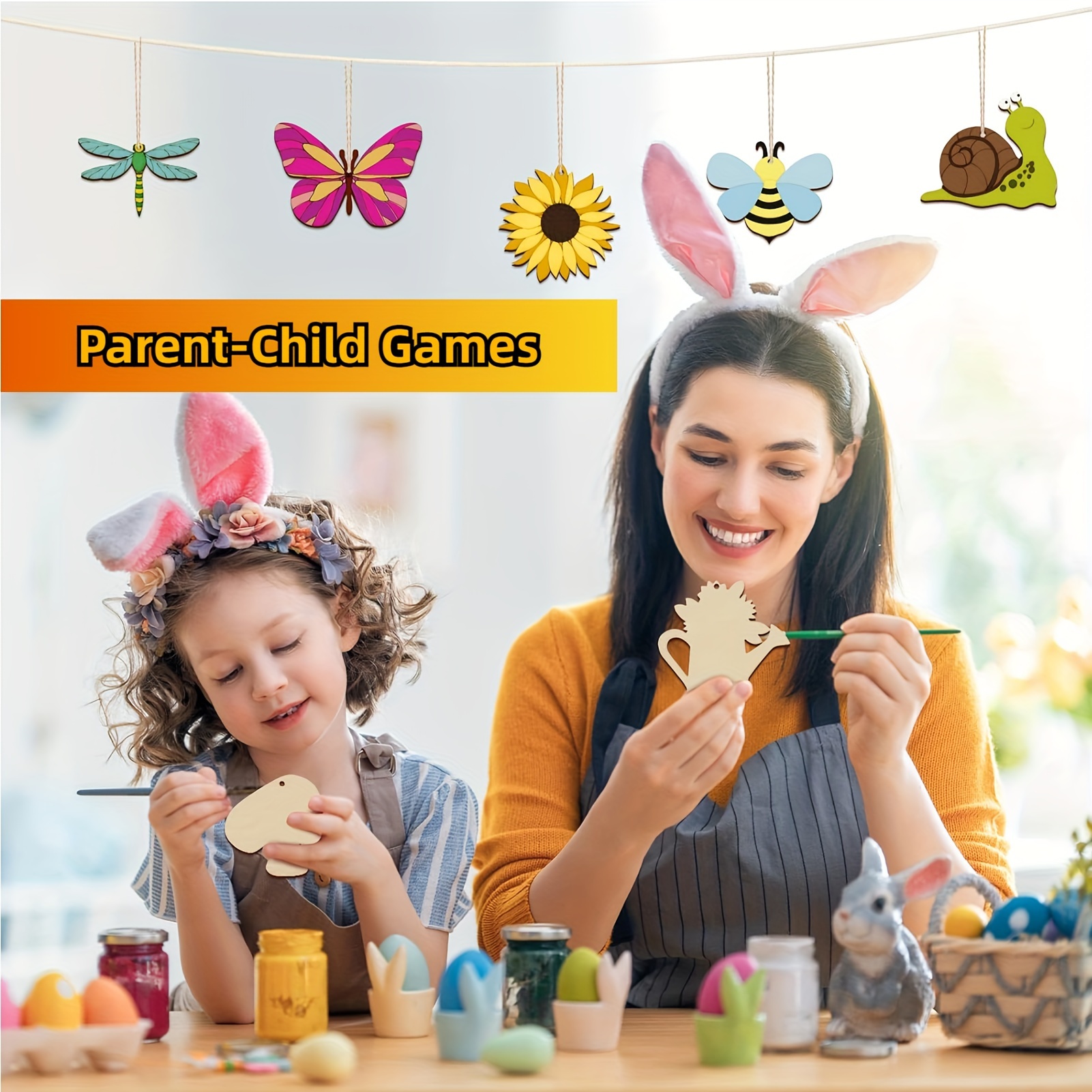 a set of 288 wooden insect themed crafts for kids including 36 insect wooden blocks 12 watercolor pens 202 rhinestones and 2 stickers   diy birthday crafts details 1