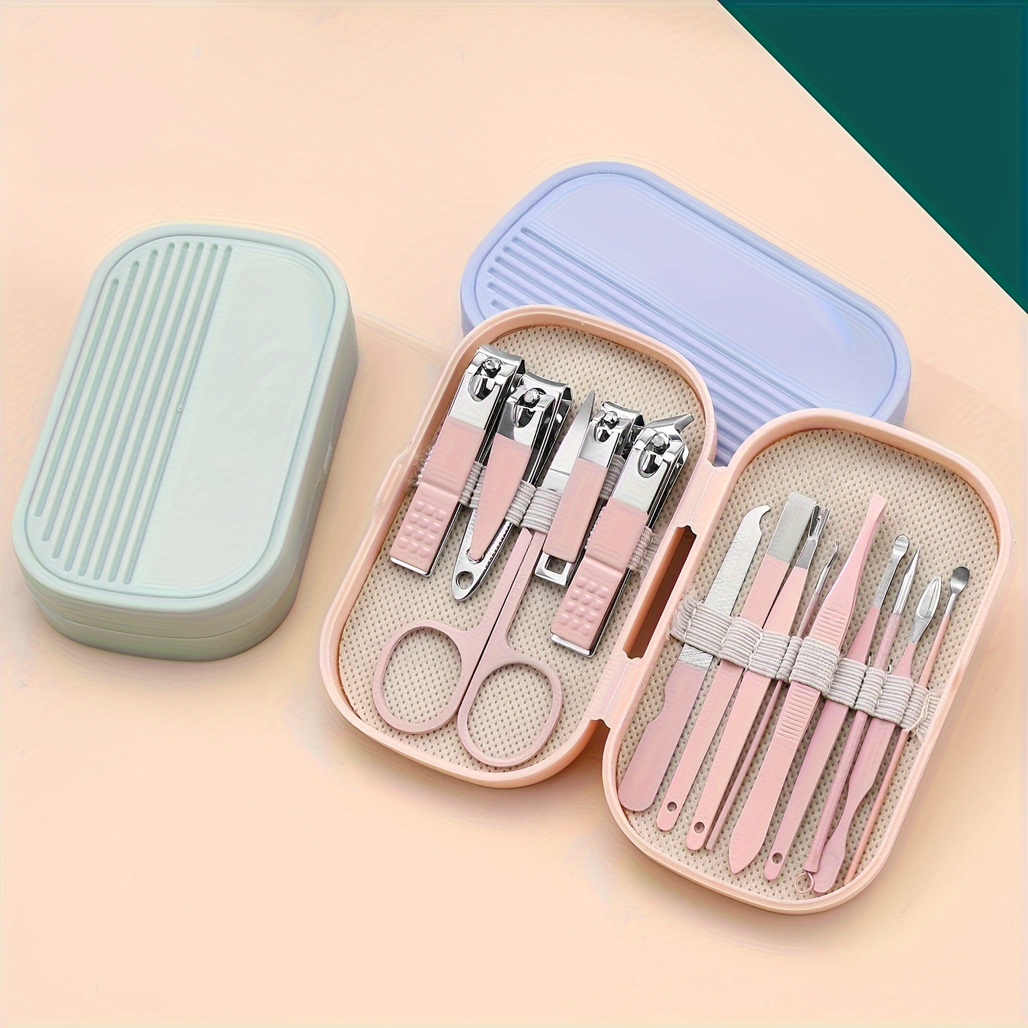 a set of 14pcs stainless steel manicure and pedicure tools featuring     edge nail clippers and grooming tools including a portable storage box a unisex   nail care kit details 2