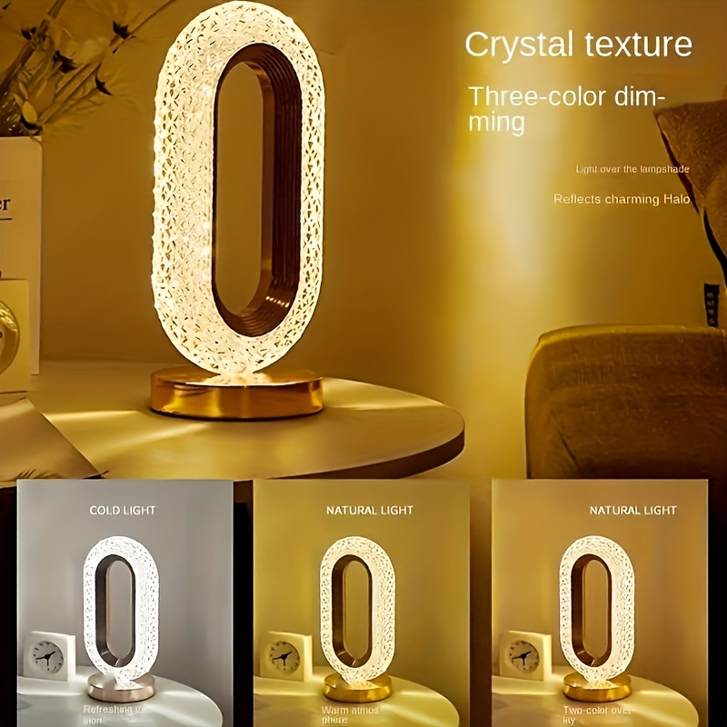 1pc luxury oval crystal table lamp mini usb charging lamp for office round table lamp for bedside nightlight decoration in bedroom study reading room and living room details 3