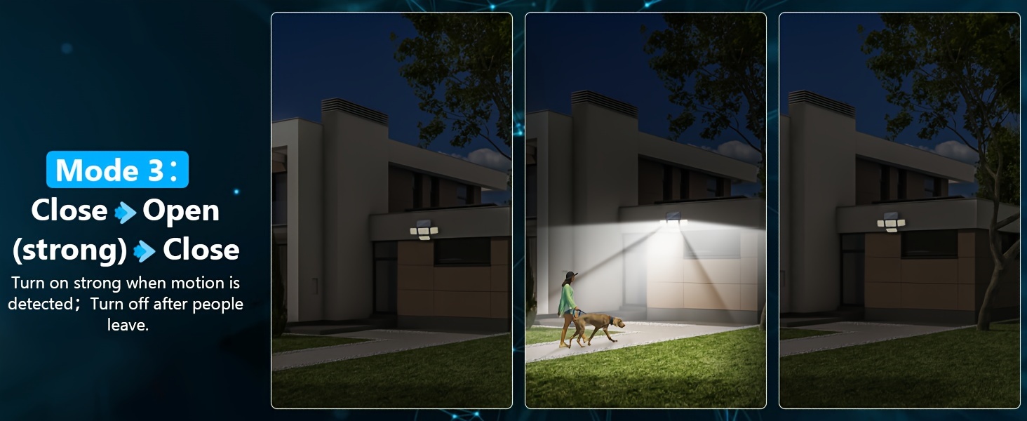 2pcs super bright extra wide solar motion sensor outdoor light floodlight security light four adjustment modes four light heads 270 lighting angle remote control for yard garage porch details 5