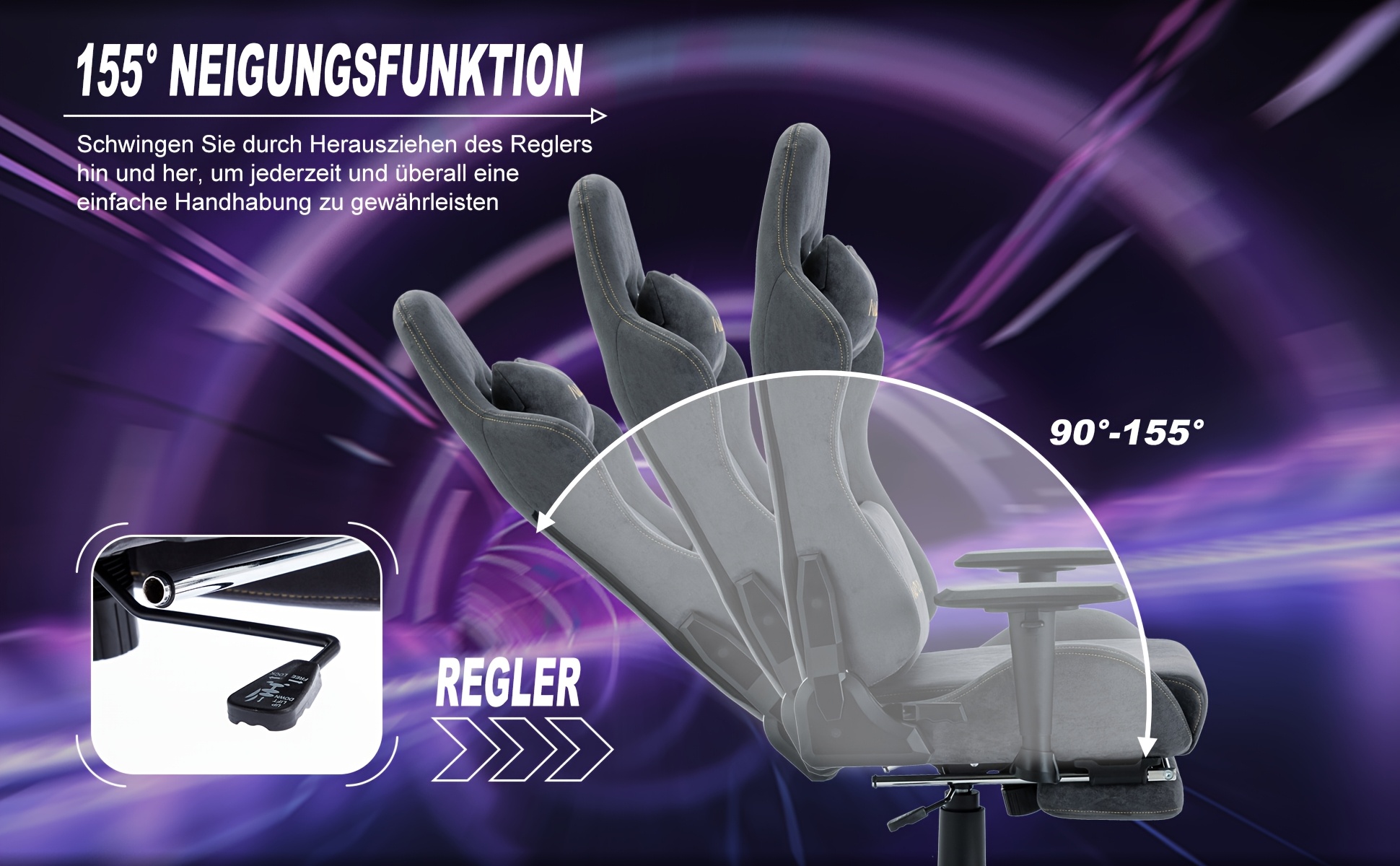   gaming stuhl, atmungsaktiver bürostuhl, hochwertiger stoff weich wie fell. ergonomischer pc stuhl, verstellbare drehbare arbeitsstühle mit fußstütze Details 2