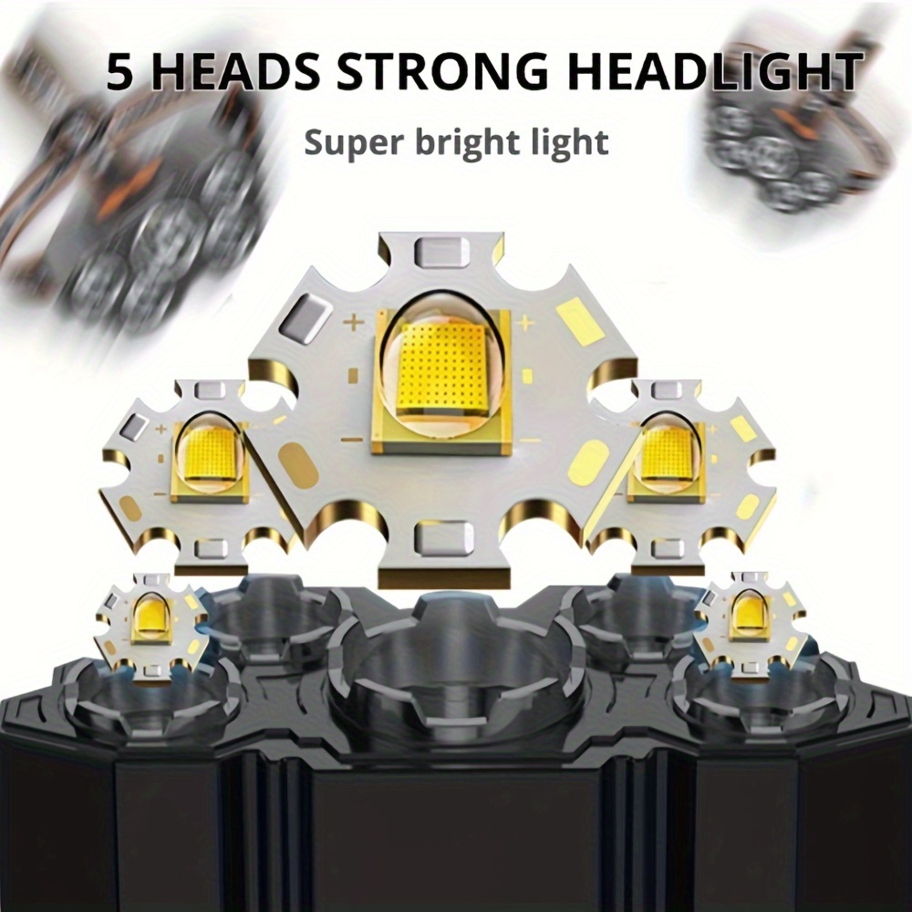 买 1 送 1 免费 - 2 件可充电 led 头灯，带可调式肩带、5 个 led、4 种模式、usb 充电 - 非常适合户外活动，如跑步、健行、露营、徒步头灯 abs 建筑 详情 4