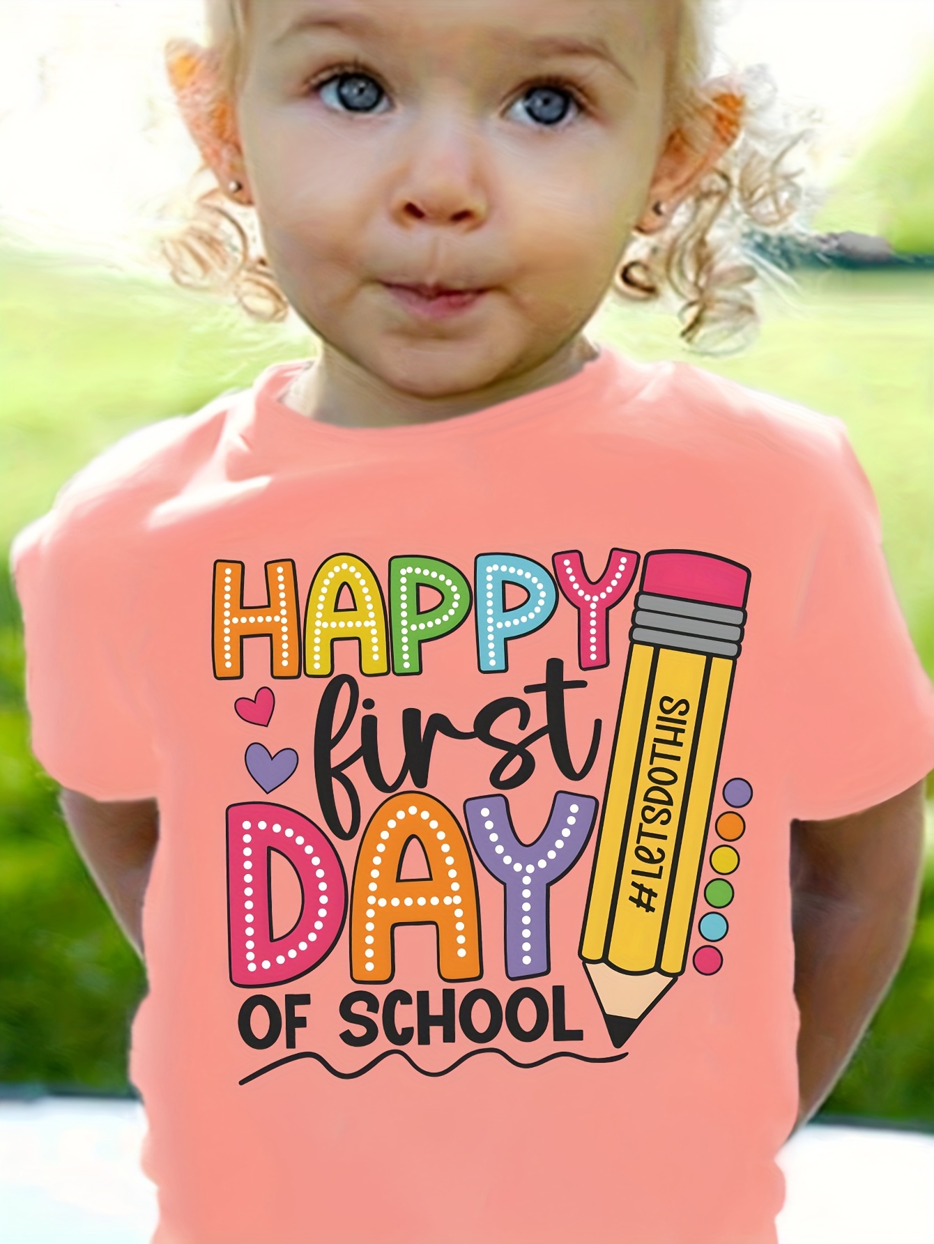 happy first day of school graphic print creative t shirts for girl soft elastic comfy crew neck short sleeve tee kids summer tops details 16