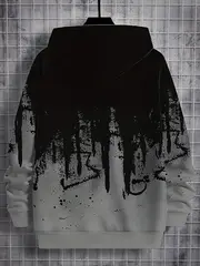 mens color block leopard graphic print hoodie casual long sleeve hooded sweatshirt for outdoor details 5