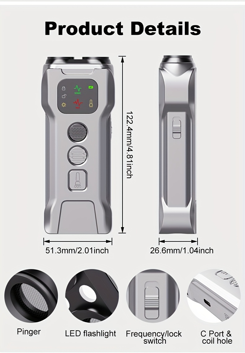 1 шт. 2-в-1 ультразвуковий відлякувач гавкоту собак з ліхтариком, usb-перезарядний пристрій проти гавкоту, двосторонній , літій-полімерний акумулятор, робоча напруга ≤36 в, інструмент для дресирування та відлякування детальніше 9