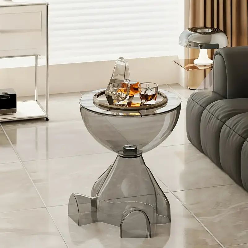 modern transparent acrylic small coffee table with stylish curved legs mobile coffee table for living room or bedroom sofa or decor cartoon decor modern minimalist easy to move storage table no electricity or wood materials living room accessories modern decor unique shaped table table decoration details 0