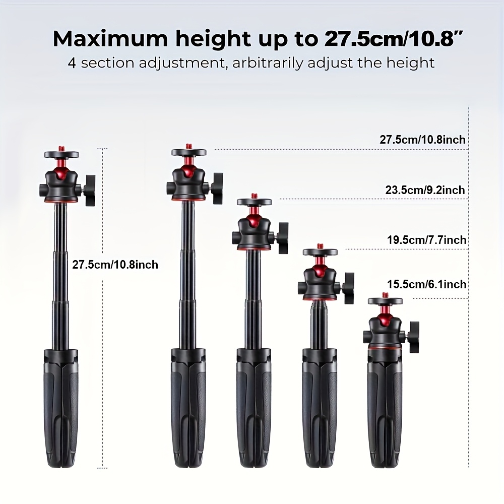 compact selfie stick tripod with handle grip for webcam g7 iii sony zv 1 a6600 cameras portable mini vlogging stand with adjustable legs rubber feet for stability details 1