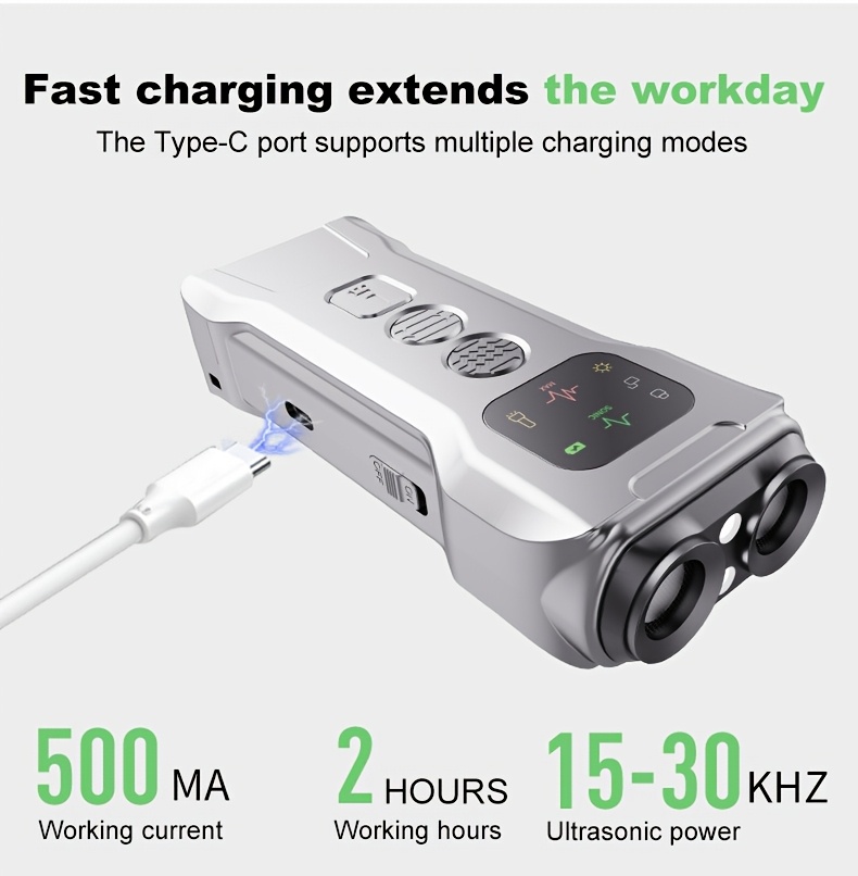 1 шт. 2-в-1 ультразвуковий відлякувач гавкоту собак з ліхтариком, usb-перезарядний пристрій проти гавкоту, двосторонній , літій-полімерний акумулятор, робоча напруга ≤36 в, інструмент для дресирування та відлякування детальніше 8