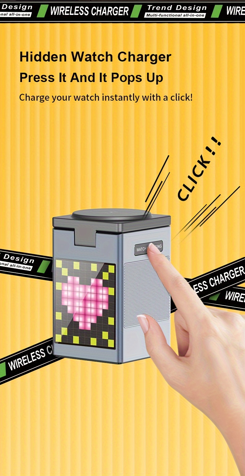Haut-parleur sans fil 6 en 1 15 W, charge rapide sans fil, adapté au chargement de montres de téléphone portable, affichage d'écran de bricolage, station de charge sans fil portable compacte détails 7