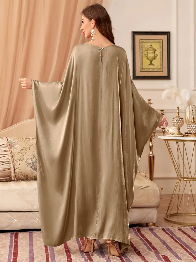 womens solid color batwing sleeve tie back round neck fashion middle eastern dress Product details 10