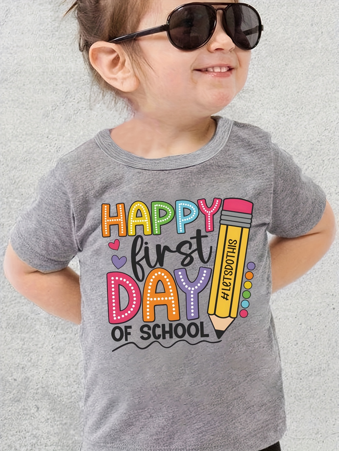 happy first day of school graphic print creative t shirts for girl soft elastic comfy crew neck short sleeve tee kids summer tops details 0