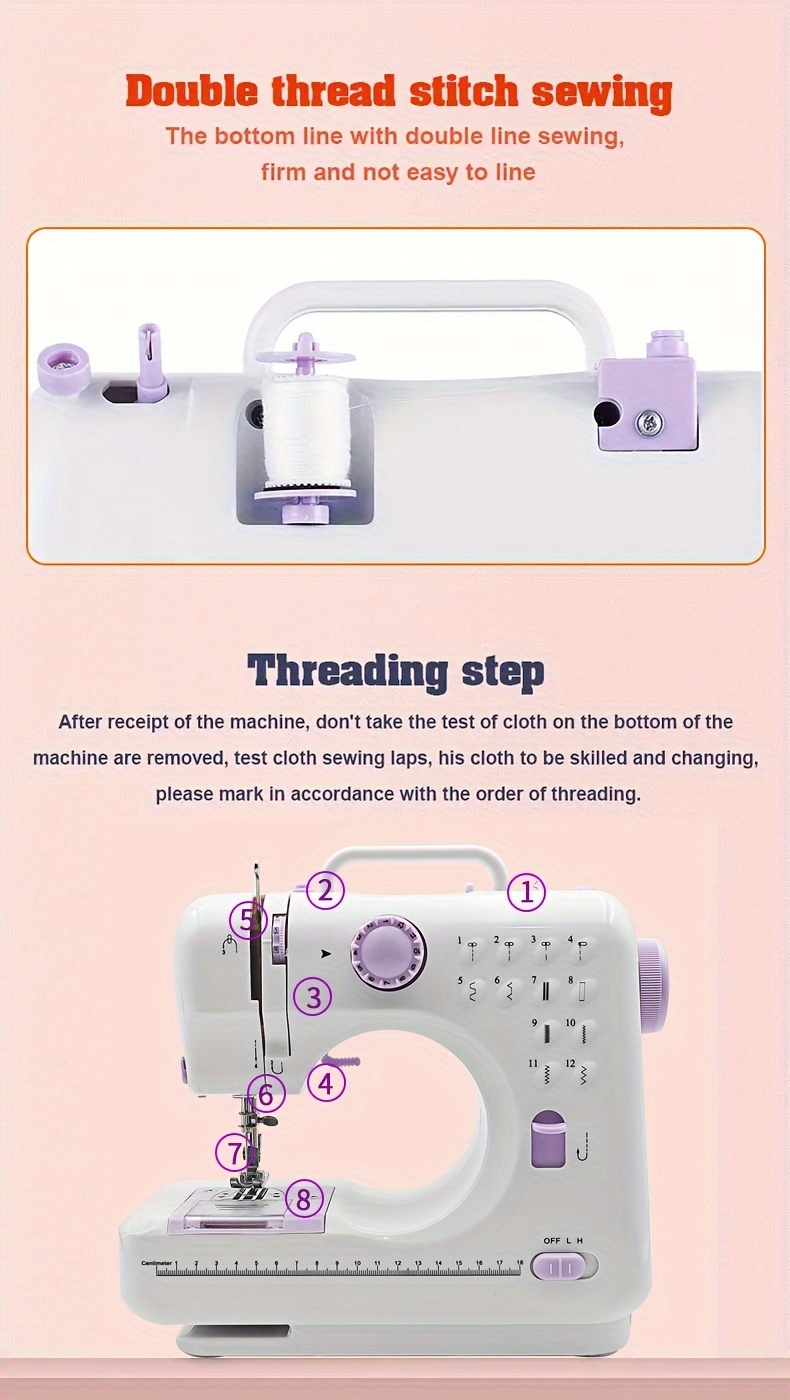 1pc purple 505 electric sewing machine for beginners portable sewing machine with reverse sewing and 12 built   details 5