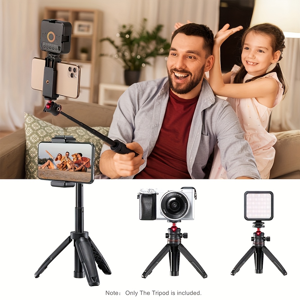 compact selfie stick tripod with handle grip for webcam g7 iii sony zv 1 a6600 cameras portable mini vlogging stand with adjustable legs rubber feet for stability details 0