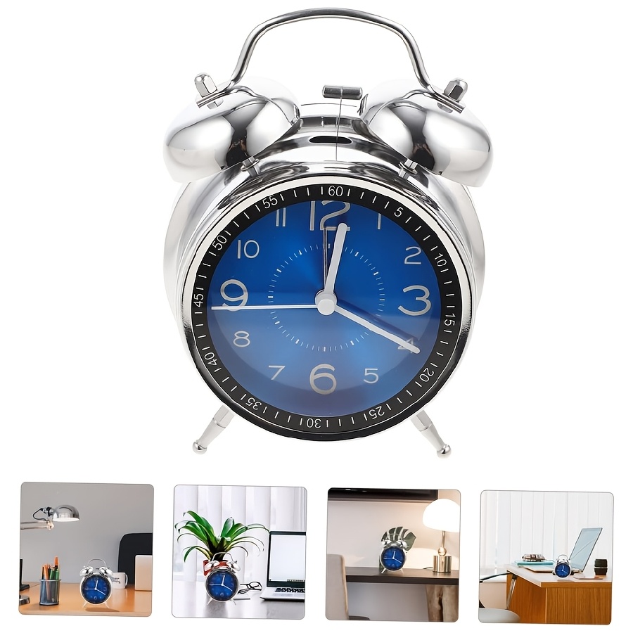 chic metal alarm clock with glass face luminous silent quartz movement anti fall design for bedroom office decor battery operated aa no battery included details 6