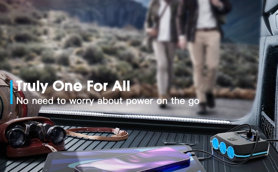 120w 7 in 1 car charger with led display splitter adapter 3 ac outlets 4 usb ports separate switches 12 24v 3 3ft cable details 2