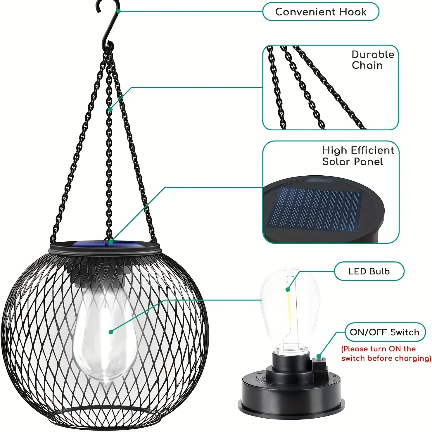 1/2 stuks buiten zonne lantaarn, verbeterde versie hangende zonnelamp voor tuin, metalen kroonluchter decoratieve verlichting zonne boomlamp geschikt voor tuinpatio pad details 1
