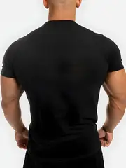 mens athletic crew neck t shirt quick dry polyester knit fabric short sleeve alphabet print skinny fit casual sports top for spring summer polyester 180gsm details 14