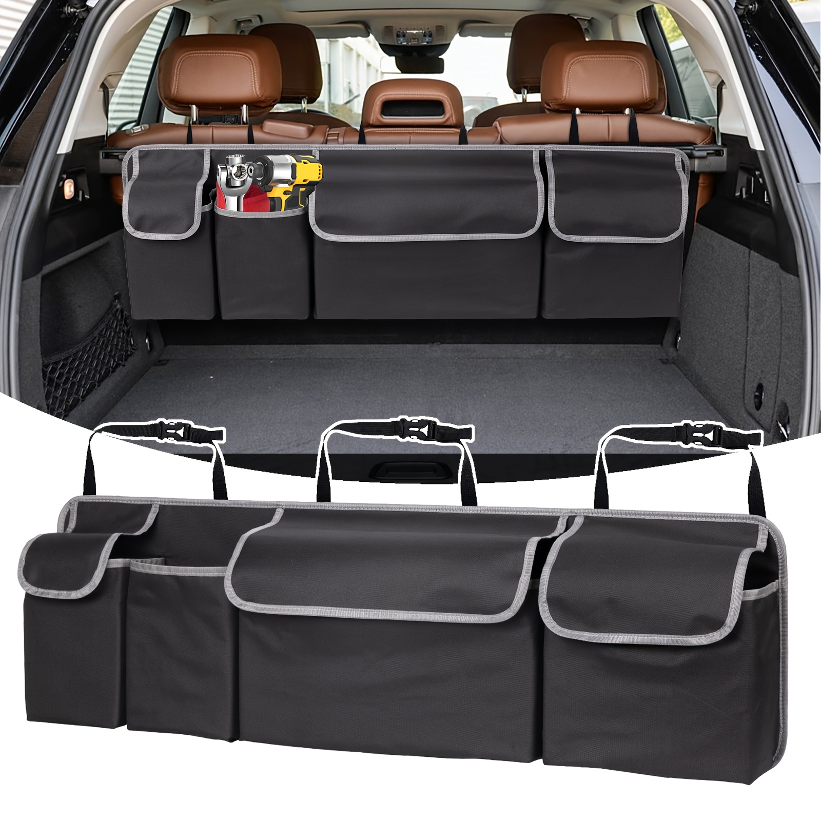 Universal Fit Car Seat Back Organizer, Large Capacity 600D Oxford Fabric with Multiple Pockets, Polyester Fiber Material, Vehicle Storage Solution