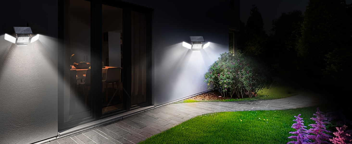 2pcs super bright extra wide solar motion sensor outdoor light floodlight security light four adjustment modes four light heads 270 lighting angle remote control for yard garage porch details 14