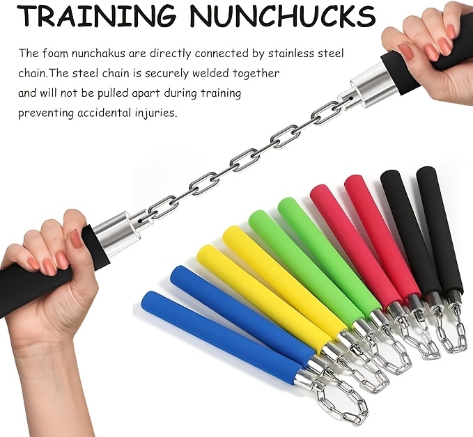 1pc foam nunchaku training sticks with steel chain   sponge material for beginners universal martial arts two section staff for practice and training ideal for valentines day ramadan thanksgiving christmas halloween black red yellow details 2