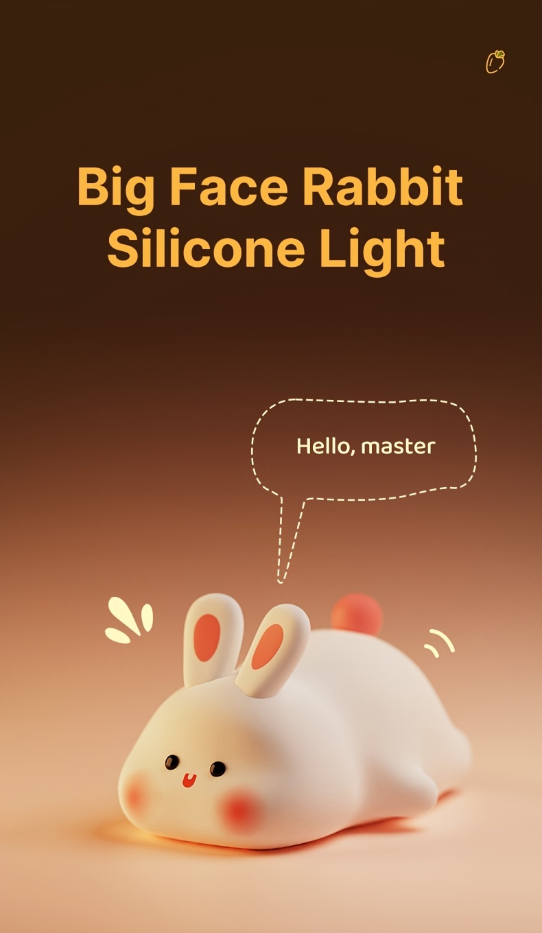 usb rechargeable big face rabbit night light smart bunny silicone   sleep light atmosphere light with three adjustable levels room decoration light birthday holiday gift details 0