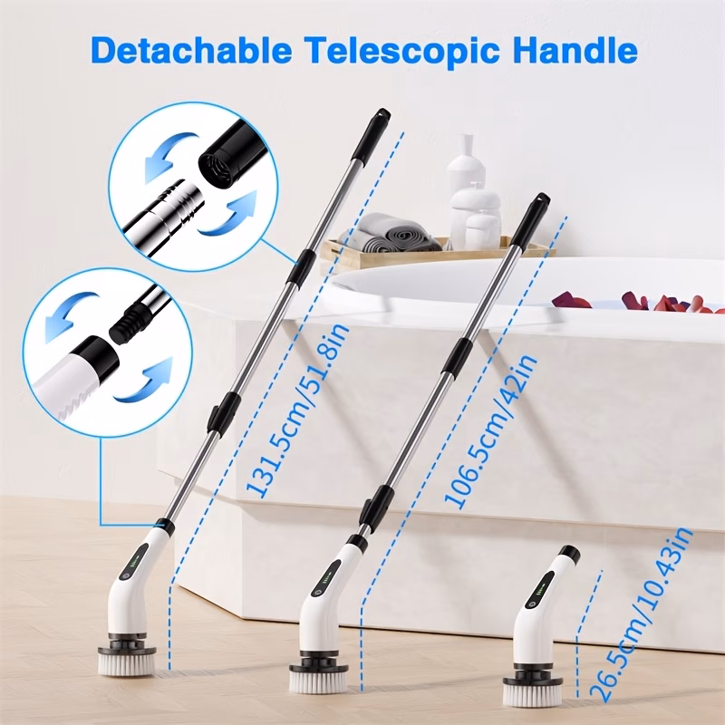 multifunctional electric spin scrubber cordless cleaning brush 7 in 1 cleaning brush adjustable 7 replaceable heads and detachable telescopic handle suitable for car room and bathroom Product details 1