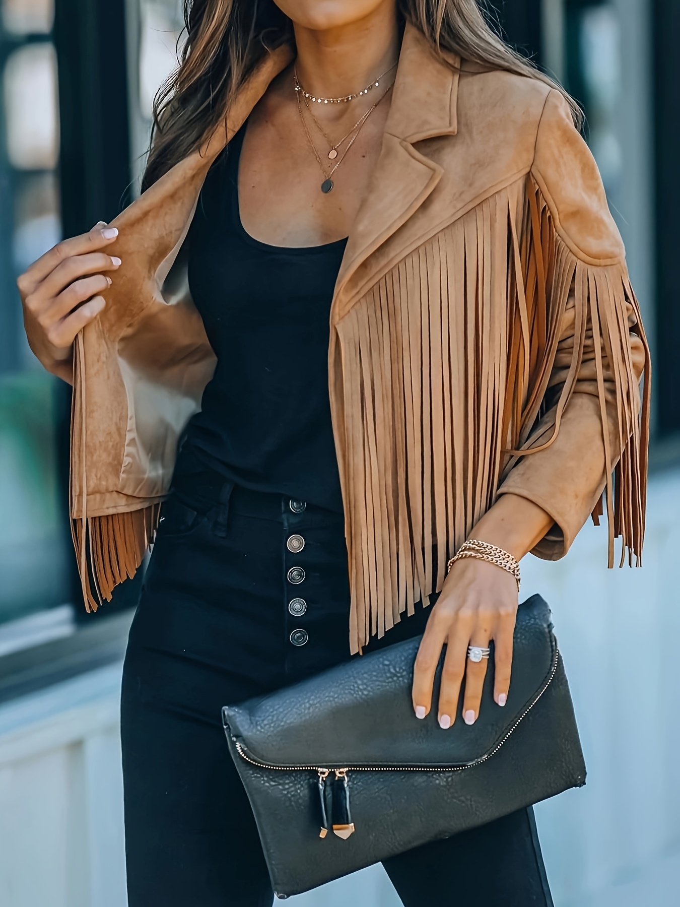 jacket women tassel motorcycle fringe cropped coats