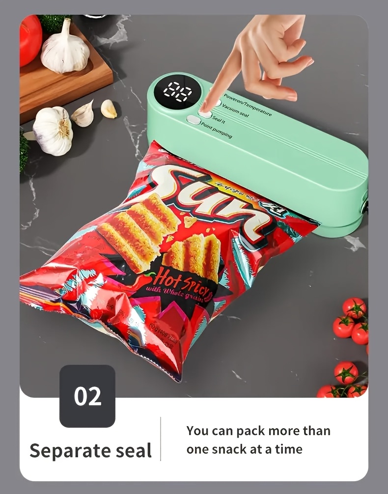 USB Rechargeable Vacuum Sealer Machine with LED Indicator - Automatic Food Saver for Dry/Moist Modes, Compact Kitchen Appliance for Optimal Food Preservation, Versatile Food Sealer | LED Display Design | Intuitive Button Interface, Food Storage Solution|Compact Kitchen Appliance|Durable Plastic Construction, Vacuum Sealer Machine details 1