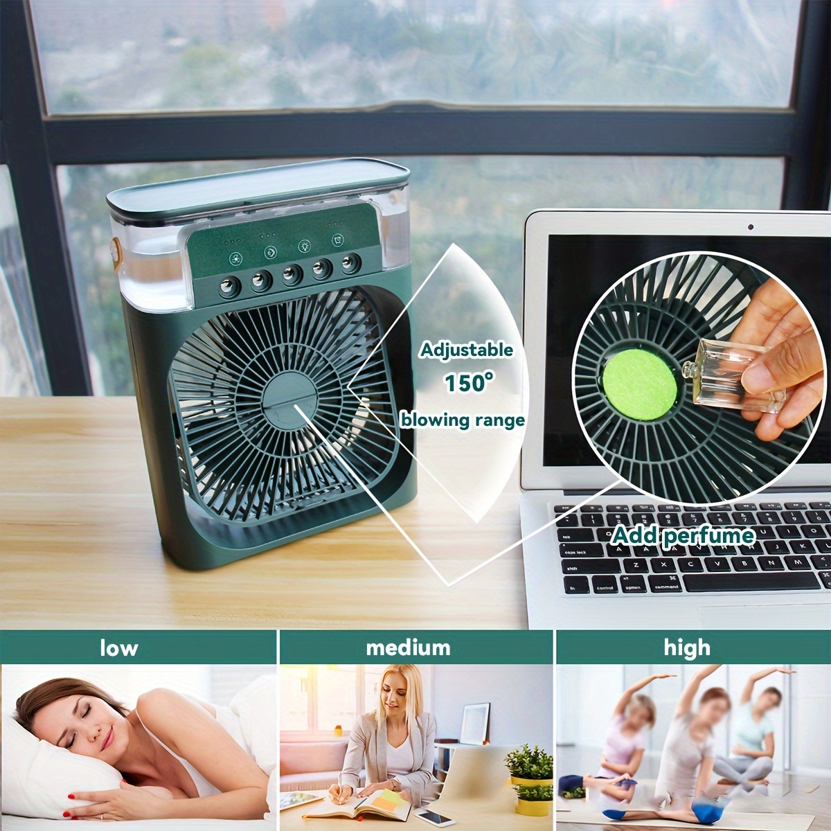 600ml portable mini fan with 5 hole humidification aromatherapy ice feature usb powered desk cooler for home office dorm details 2