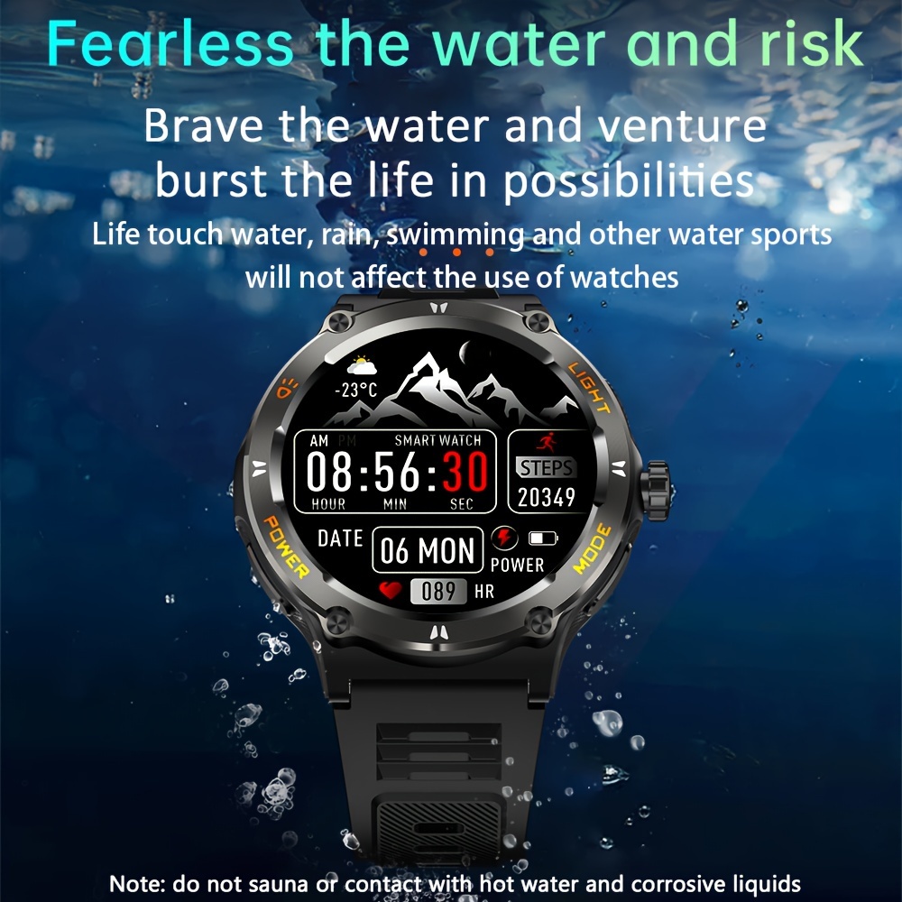 smart watch for men with led strong light flashlight 1 53 music player pedometer 100 sports modes fitness sleep monitor compass smartwatch for iphone android details 7